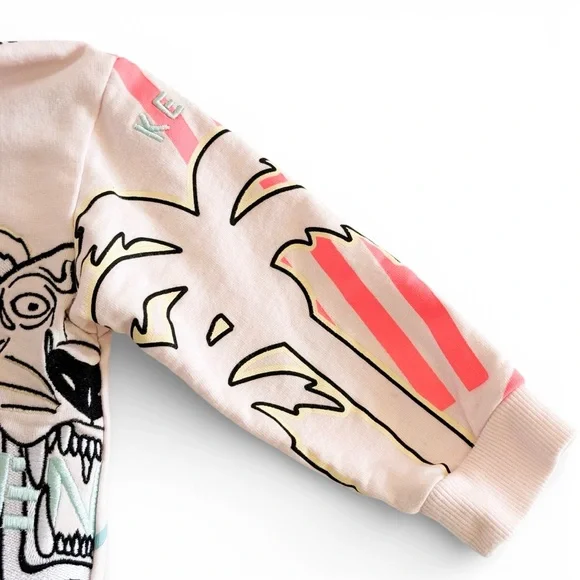 Kenzo Kids Paris Tiger Graphic Zip Hoodie Light Pink Sweatshirt Girls 2 (2A) - Picture 7 of 14